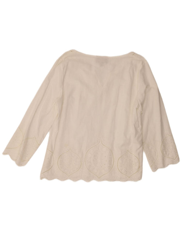 Laura Ashley Top para Mujer Manga 3/4 UK 46 Grande Lino Paisley Blanco
