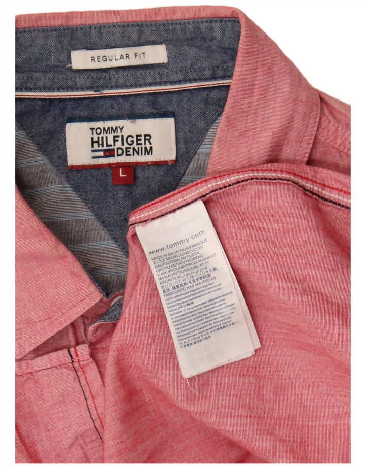 Tommy Hilfiger Camisa Regular Fit para Hombre Algodón Rosa Grande