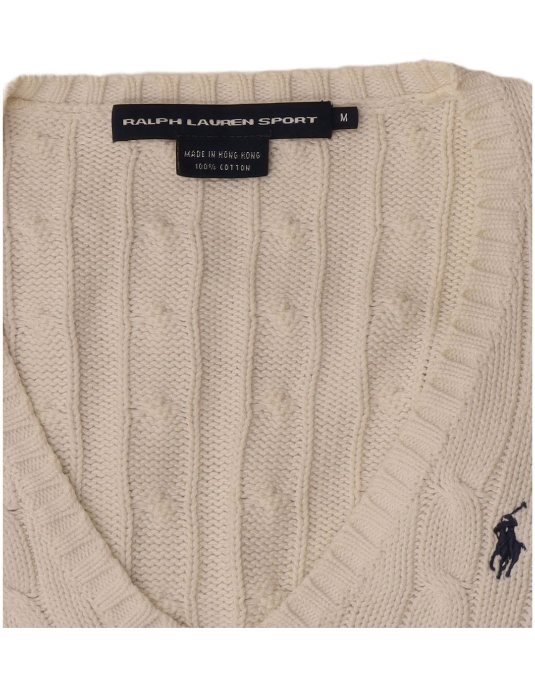 Ralph Lauren - Jersey con cuello en V para mujer, talla 12, algodón blanco mediano