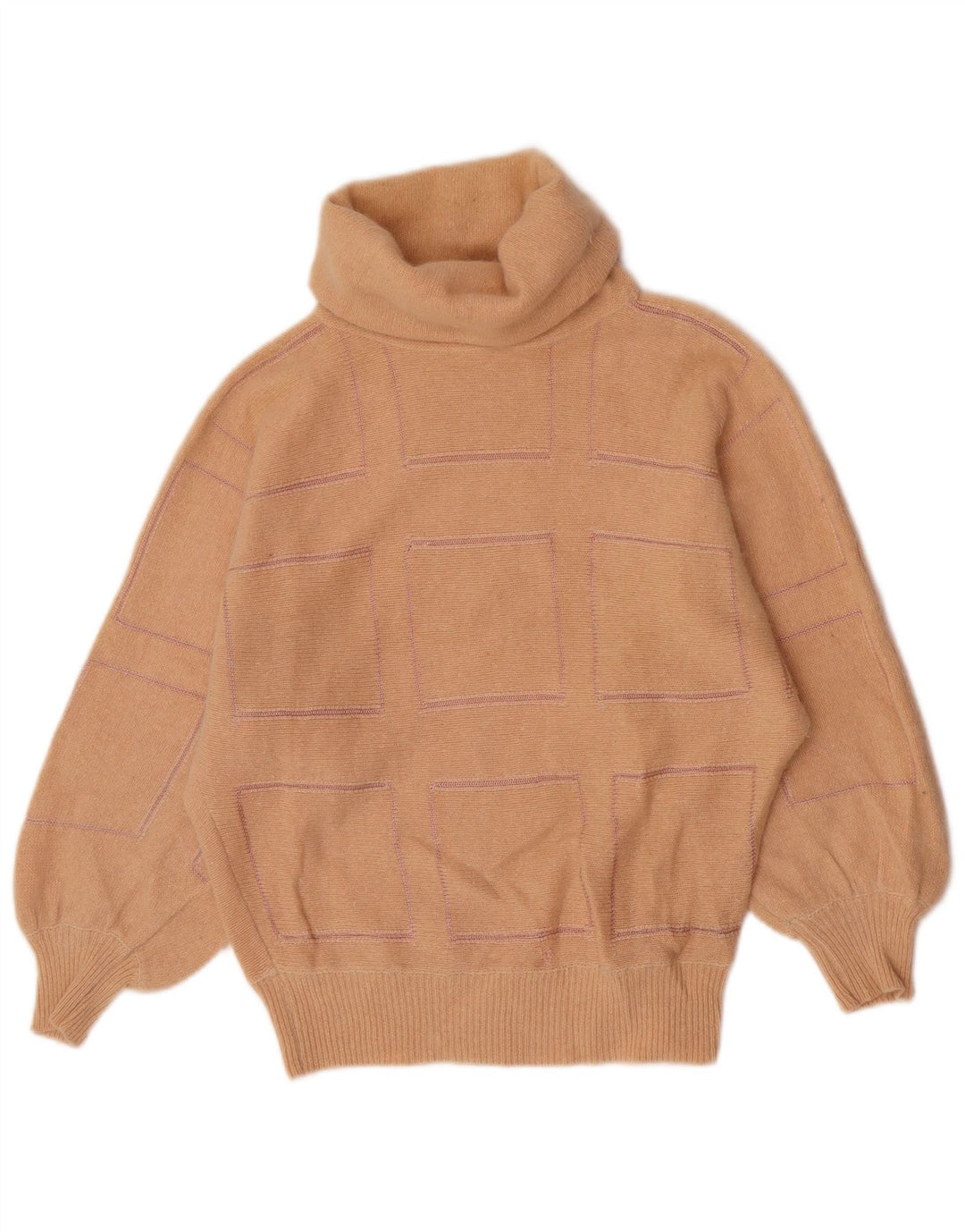 Vintage mujer rollo cuello jersey suéter IT 44 medio rosa geométrico