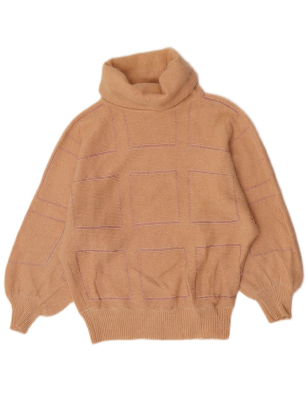 Vintage mujer rollo cuello jersey suéter IT 44 medio rosa geométrico