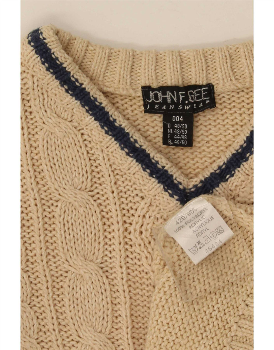 John F Gee - Jersey para hombre con cuello en V IT 48/50 medio beige poliacrílico