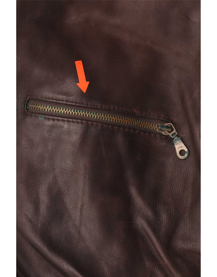 Chaqueta de cuero vintage para hombre Reino Unido 42 XL Marrón