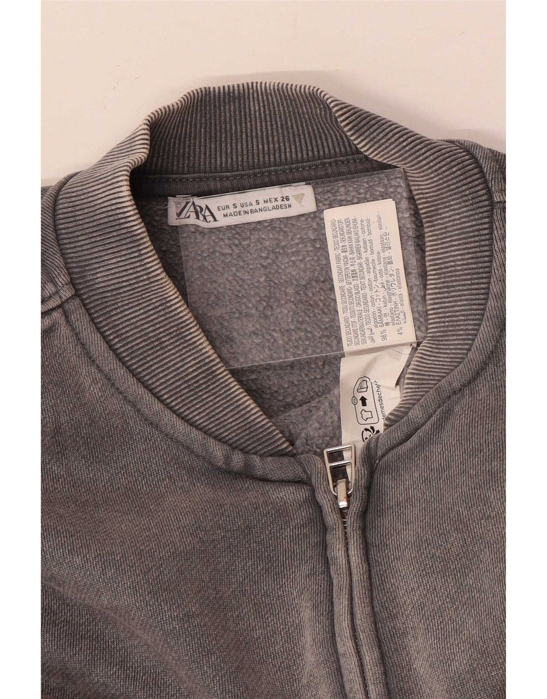 Zara Mujer Crop Oversize Chándal Top Chaqueta UK 10 Small Gris Algodón