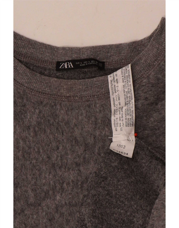 Zara - Jersey extragrande con cuello barco para mujer, talla 40, poliéster gris grande