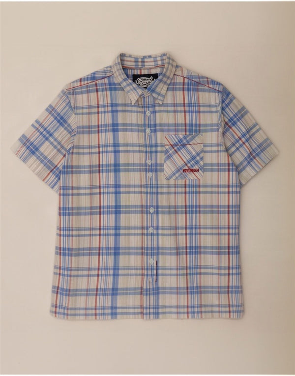 Weird Fish Camisa Manga Corta Hombre XL Blanco Cuadros Algodón