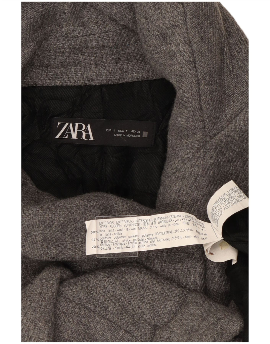Zara Mujer Chaqueta Bomber Con Capucha UK 10 Small Gris Lana