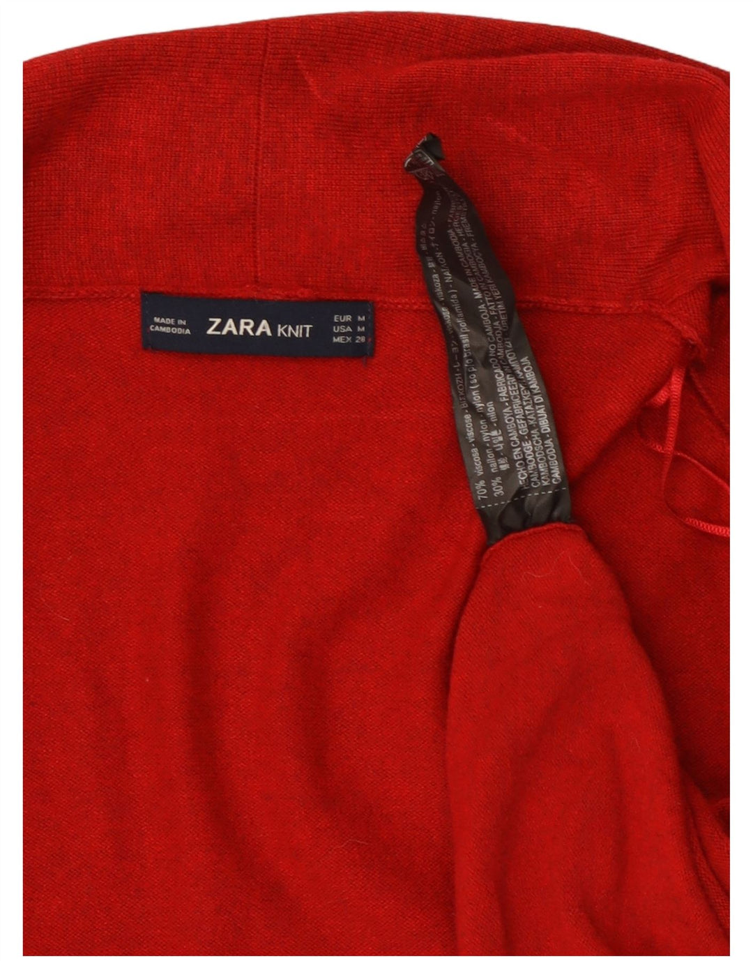 Zara Mujeres Longline Open Cardigan Suéter UK 42 Medio Viscosa Roja