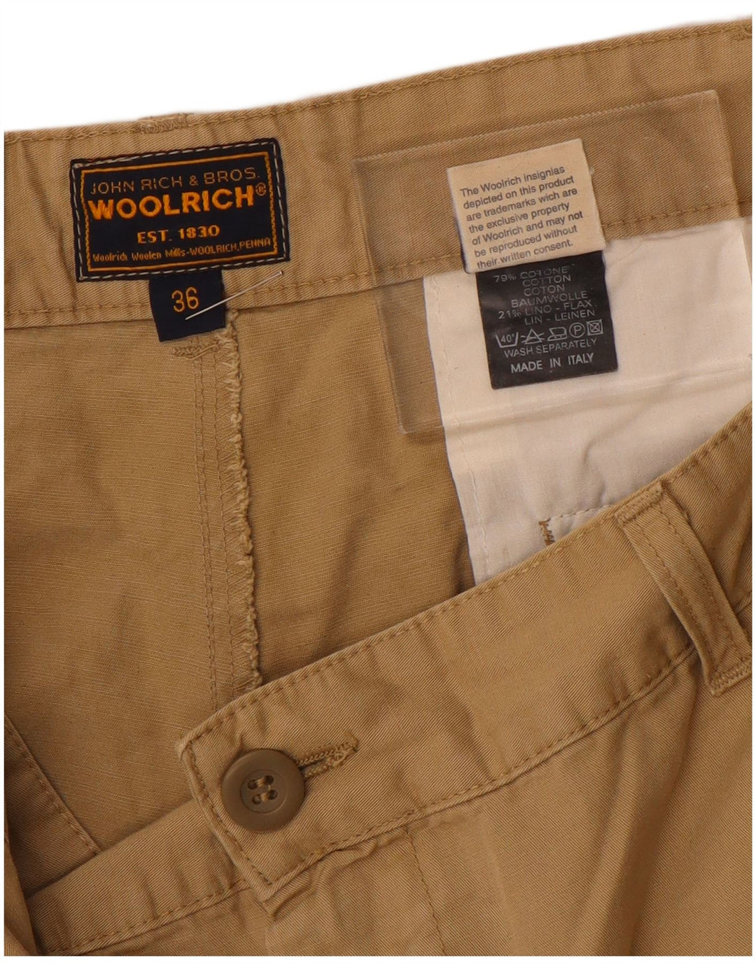 WOOLRICH Pantalón chino recto para hombre W36 L28 Algodón beige