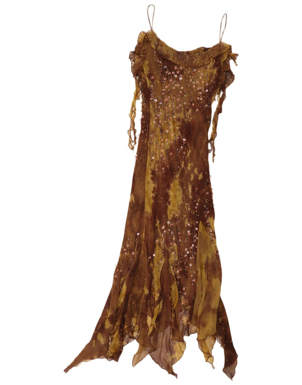 Yve London Vestido largo asimétrico sin mangas para mujer UK 40 XL Marrón Tie Dye