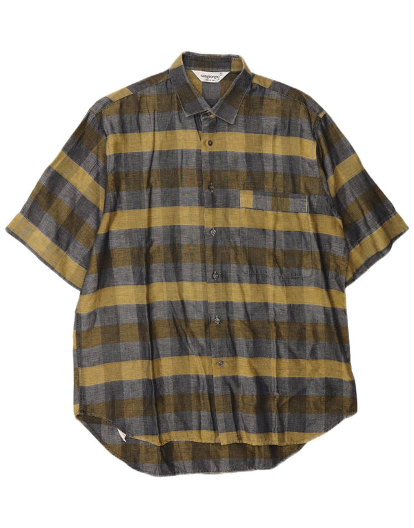 Sangiorgio Camisa Manga Corta Hombre Talla 40/15 Cuadros Gris Medio
