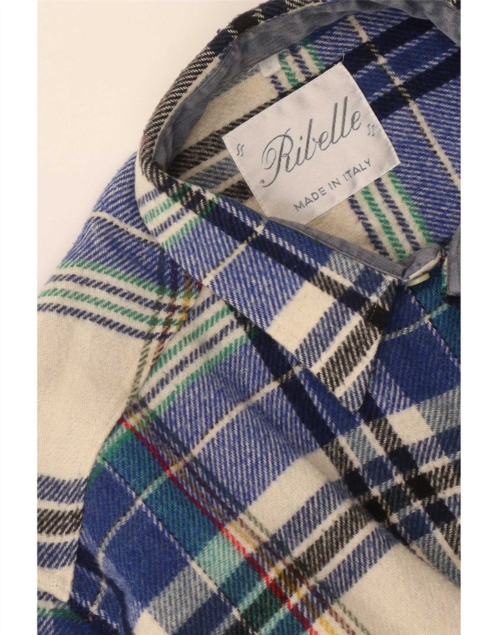 Camisa de franela vintage para hombre a cuadros azules grandes