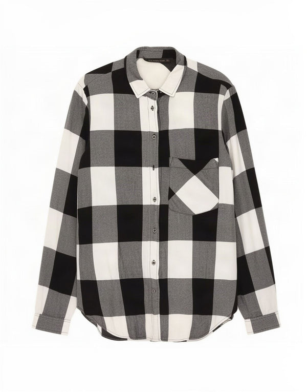 Zara Camisa Larga De Franela Para Mujer UK 42 Medium Black Gingham Viscosa