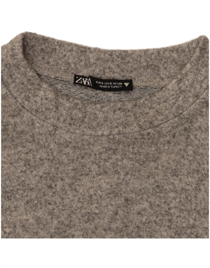 Zara Mujer Crop Top Manga Larga UK 10 Small Gris