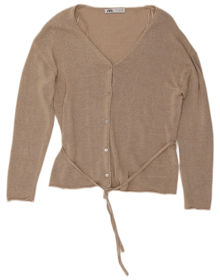 Zara Mujer Cárdigan Suéter UK 44 Medio Beige Lino