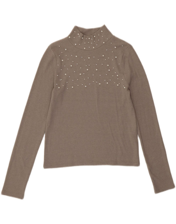 Zara Mujer Crop Top Manga Larga UK 44 Grande Poliéster Gris