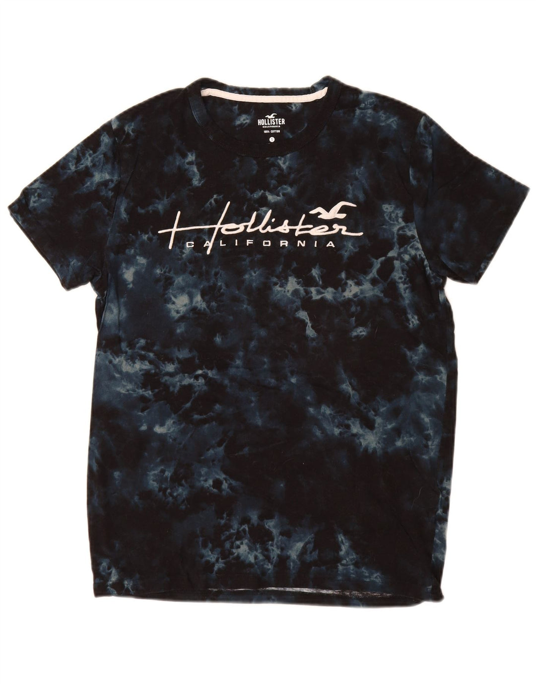 HOLLISTER Camiseta gráfica para hombre Top pequeño de algodón teñido anudado en azul marino