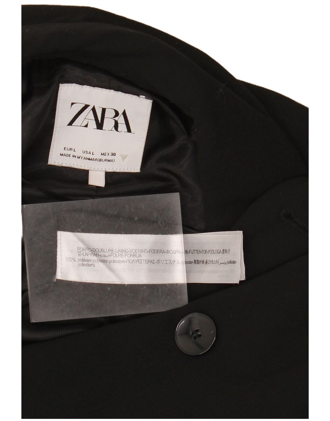 ZARA Chaqueta tipo blazer con doble botonadura para mujer UK 46 Large Poliéster negro