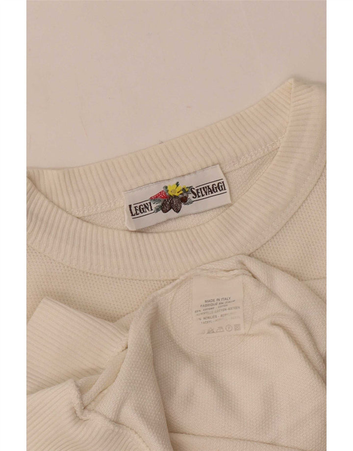 Vintage hombres sudadera gráfica jumper algodón blanco medio