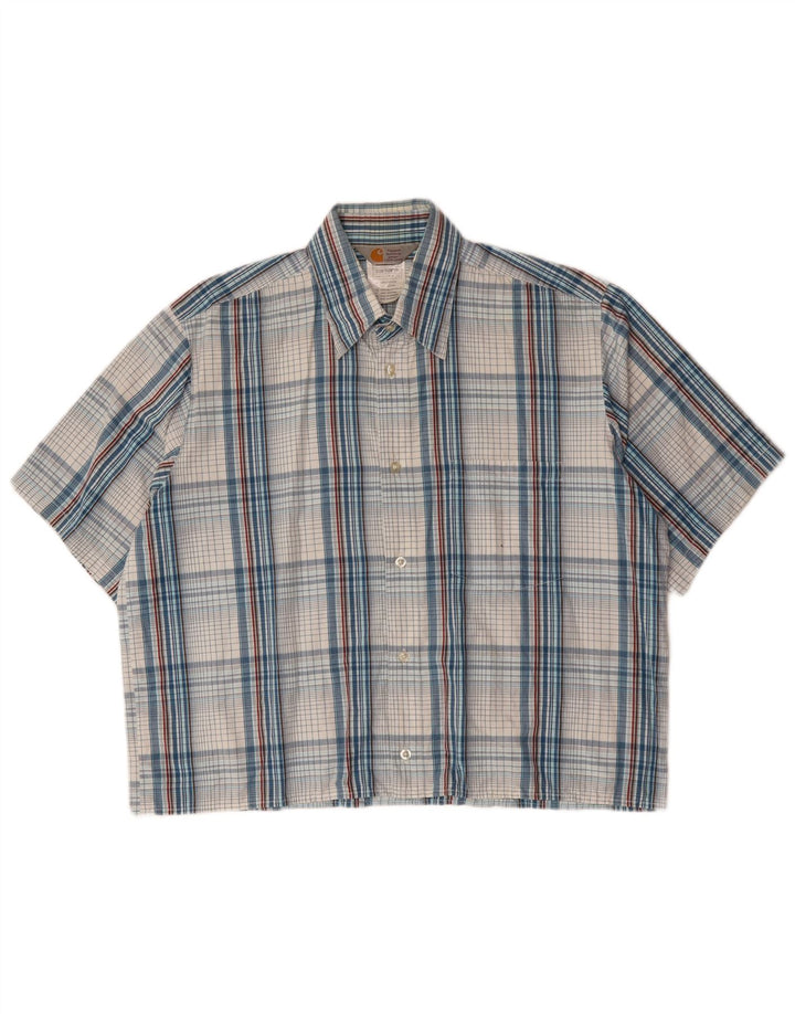 CARHARTT Camisa de manga corta para hombre de algodón a cuadros azules grandes