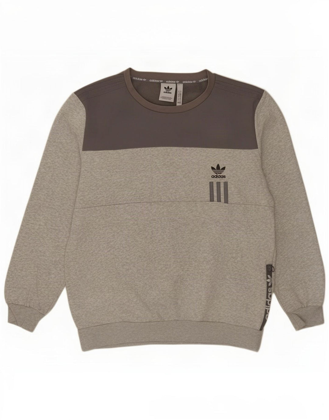 Adidas Hombre Sudadera Jumper Grande Gris Colorblock Algodón