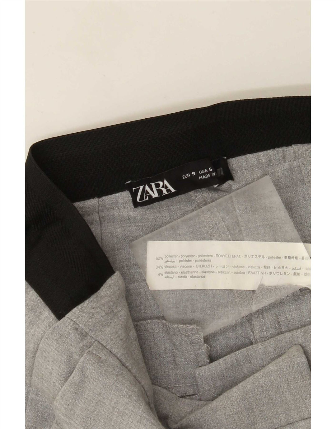 Zara Mujer Pantalón De Traje Slim Small W26 L26 Poliéster Color Block Gris