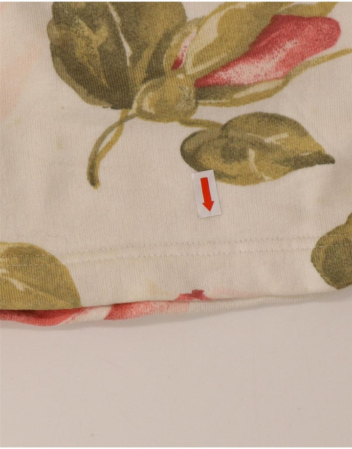 VINTAGE Mujer Top Manga Larga Reino Unido 16 Algodón Floral Blanco Grande