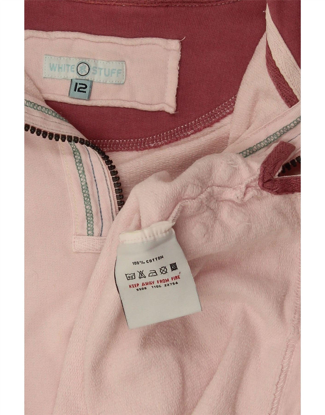WHITE STUFF Sudadera con cuello y cremallera gráfica para mujer UK 40 Medium Pink