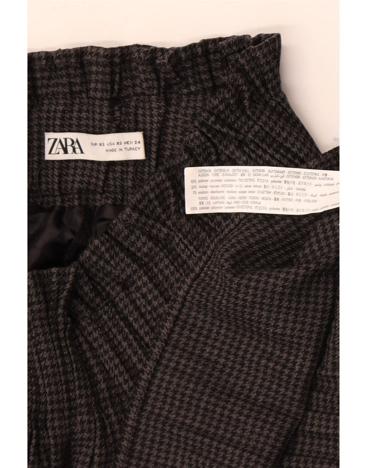Zara Mujer Falda Pantalón De Cintura Alta UK 4 XS Gris Pata De Gallo Poliéster