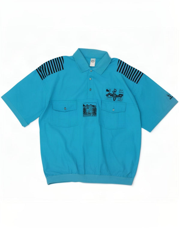 C & A - Camisa tipo jersey de manga corta para hombre, algodón azul grande