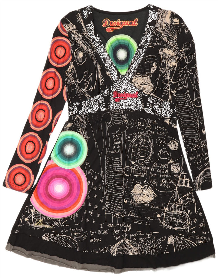 Desigual Mujer Vestido Imperio Estampado Abstracto Gráfico XL Negro Moderno