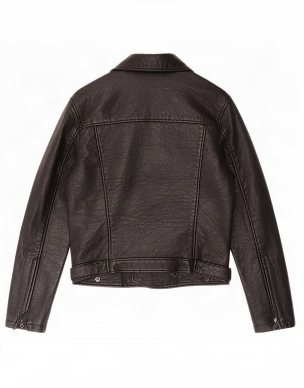 Topshop Chaqueta motera de cuero para mujer UK 12 Medium Black