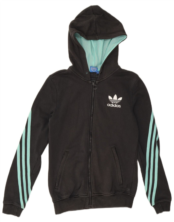 ADIDAS Sudadera con capucha y cremallera para mujer UK 10 Small Black Cotton