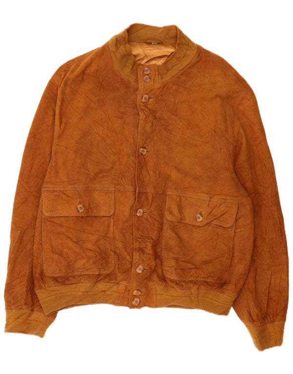 Vintage hombres ante bomber chaqueta EU 56 3XL cuero marrón
