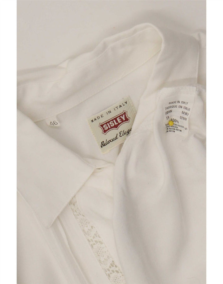 Camisa Sisley Mujer IT 46 Viscosa Floral Blanca Grande