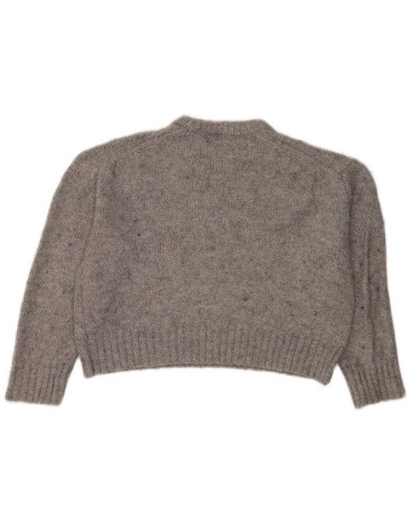 Zara Mujer Crop Crew Neck Jumper Sweater UK 10 Small Gris Moteado
