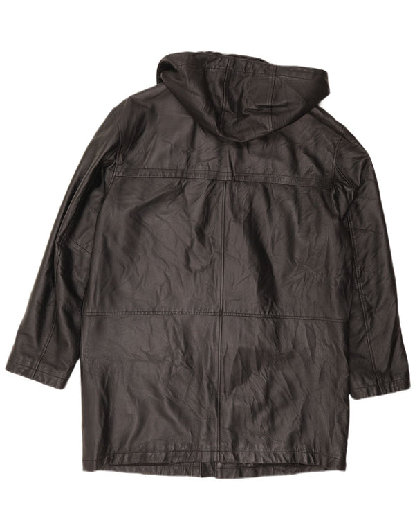 Studio 81 Abrigo de cuero con capucha para hombre IT 54 2XL Cuero negro