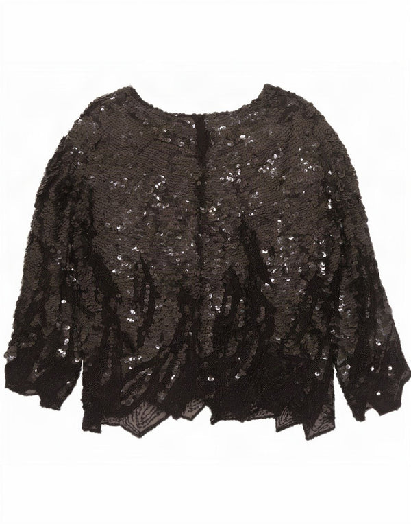Vintage mujer manga larga blusa Top Reino Unido 16 grande negro moteado