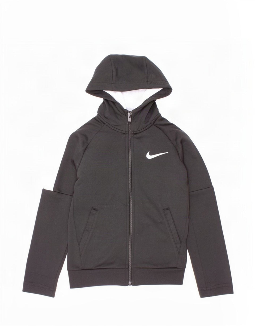 Nike Sudadera con capucha y cremallera para niños de 4 a 5 años, talla pequeña, color negro, poliéster