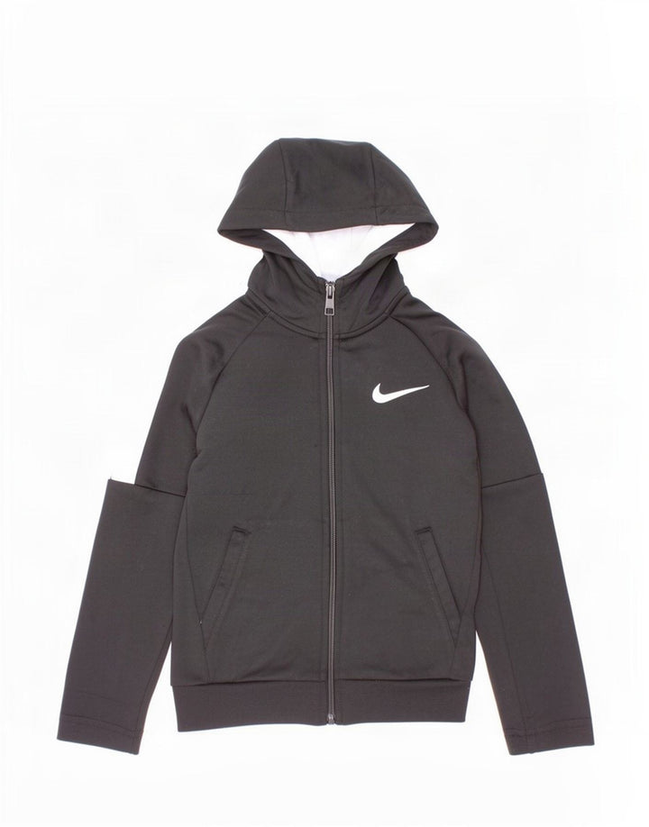 Nike Sudadera con capucha y cremallera para niños de 4 a 5 años, talla pequeña, color negro, poliéster