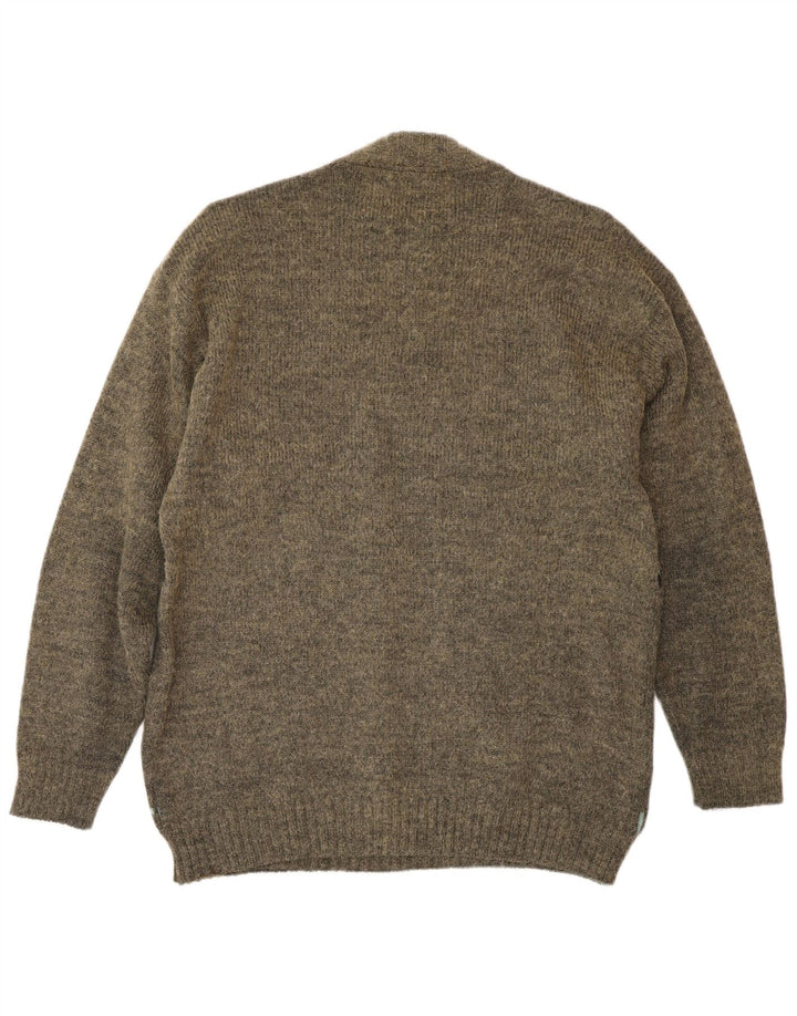 Vintage hombres cuello redondo jersey suéter medio caqui feria isla