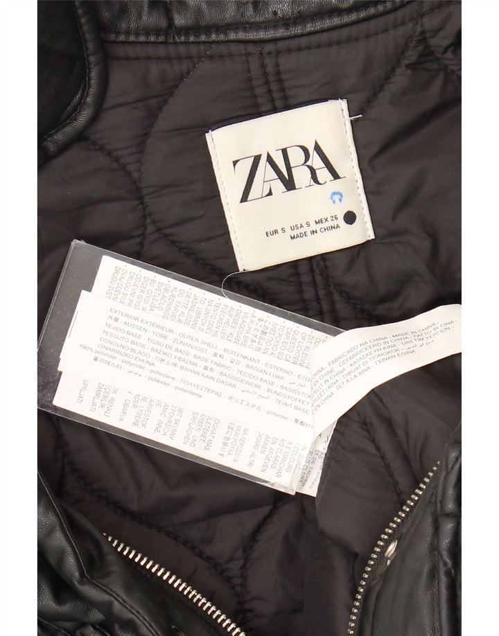 Zara Mujer Chaqueta Acolchada Extragrande UK 10 Small Poliéster Negro