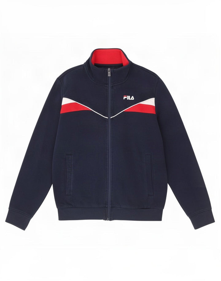 Fila Mens Chándal Top Chaqueta Pequeña Azul Marino Colorblock Algodón