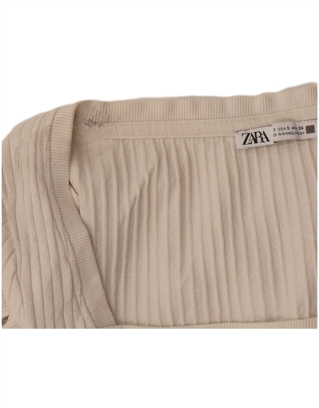 Zara Mujer Crop Top Manga Larga UK 10 Small Beige