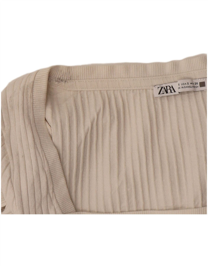 Zara Mujer Crop Top Manga Larga UK 10 Small Beige