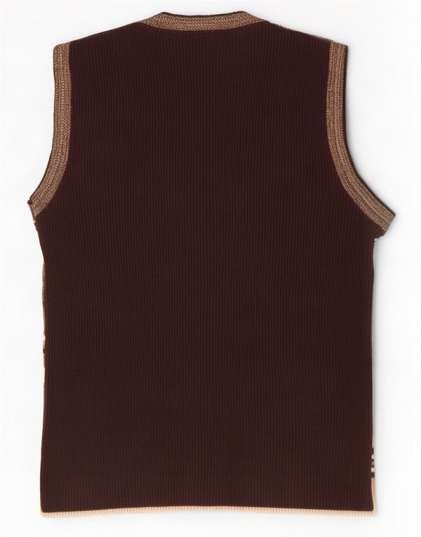 Zara Hombre Chaleco Tank Top Grande Marrón Rayas Acrílico