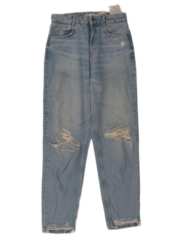 ZARA Womens Distressed High Waist Tapered Jeans EU 36 XS W26 L27 Blue