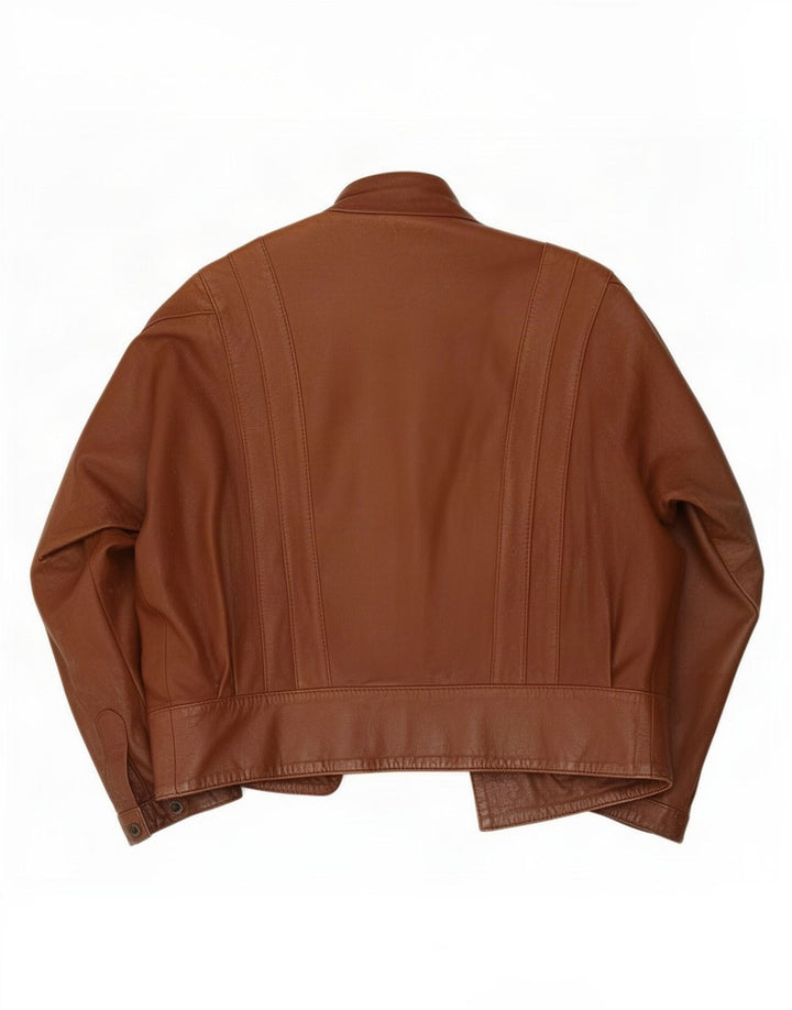 Vintage mujer oversized chaqueta de cuero abierta Reino Unido 14 marrón medio
