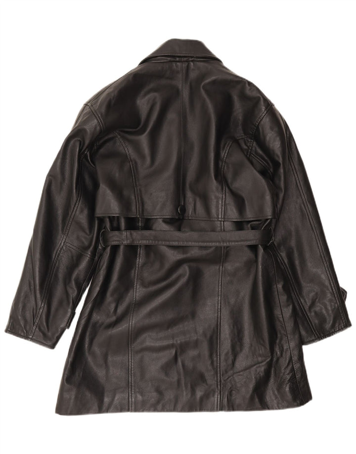 Santini Abrigo de cuero para mujer UK 44 Cuero negro mediano