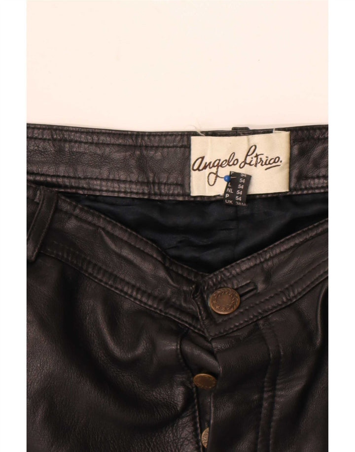 Angelo Litrico Pantalones rectos de cuero para hombre W38 L30 Negro